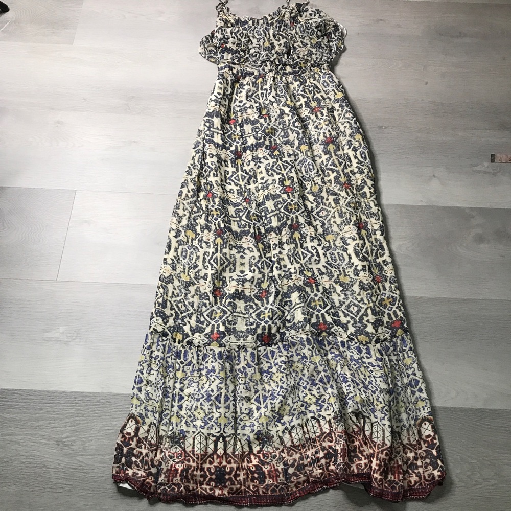 JOIE IVORY NAVY 100% SILK MAXI DRESS FLORAL RESORT WOMENS SMALL - Picture 8 of 9